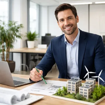 Ilustração de edifícios com certificação Selo Edge em ambientes sustentáveis